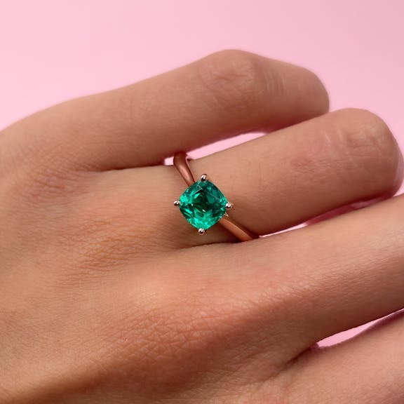 Emerald Cushion Cut Engagement Ring