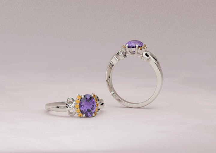 Amethyst engagement ring with a platinum band