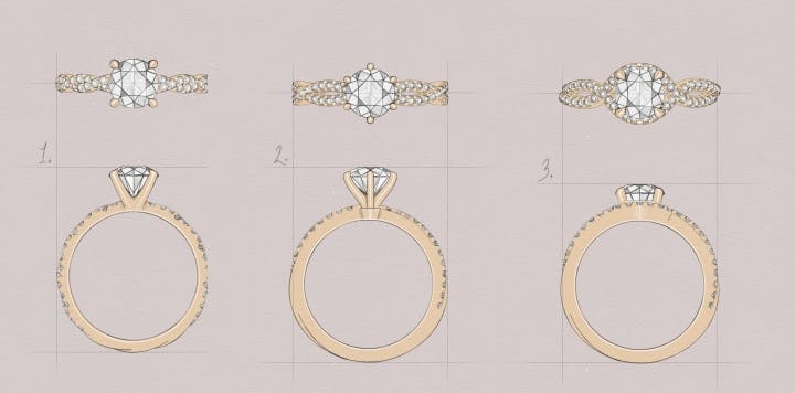 Three Variants of expressing a spiral inspiried engagement ring