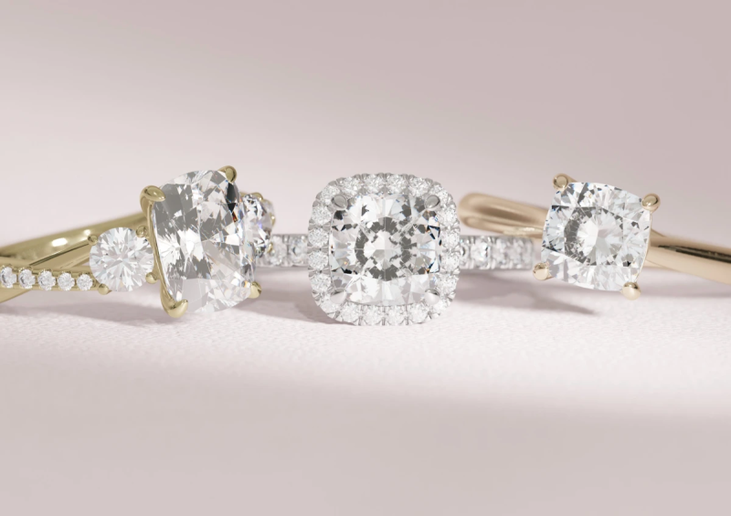 Four Words Collection of Cushion Cut Diamond Engagement Rings