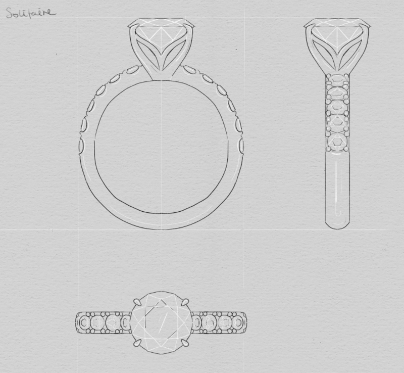 Round Diamond Engagement Ring Sketch