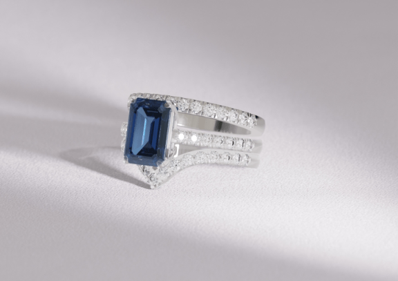 Blue Emerald Engagement Ring – with Bridal Set
