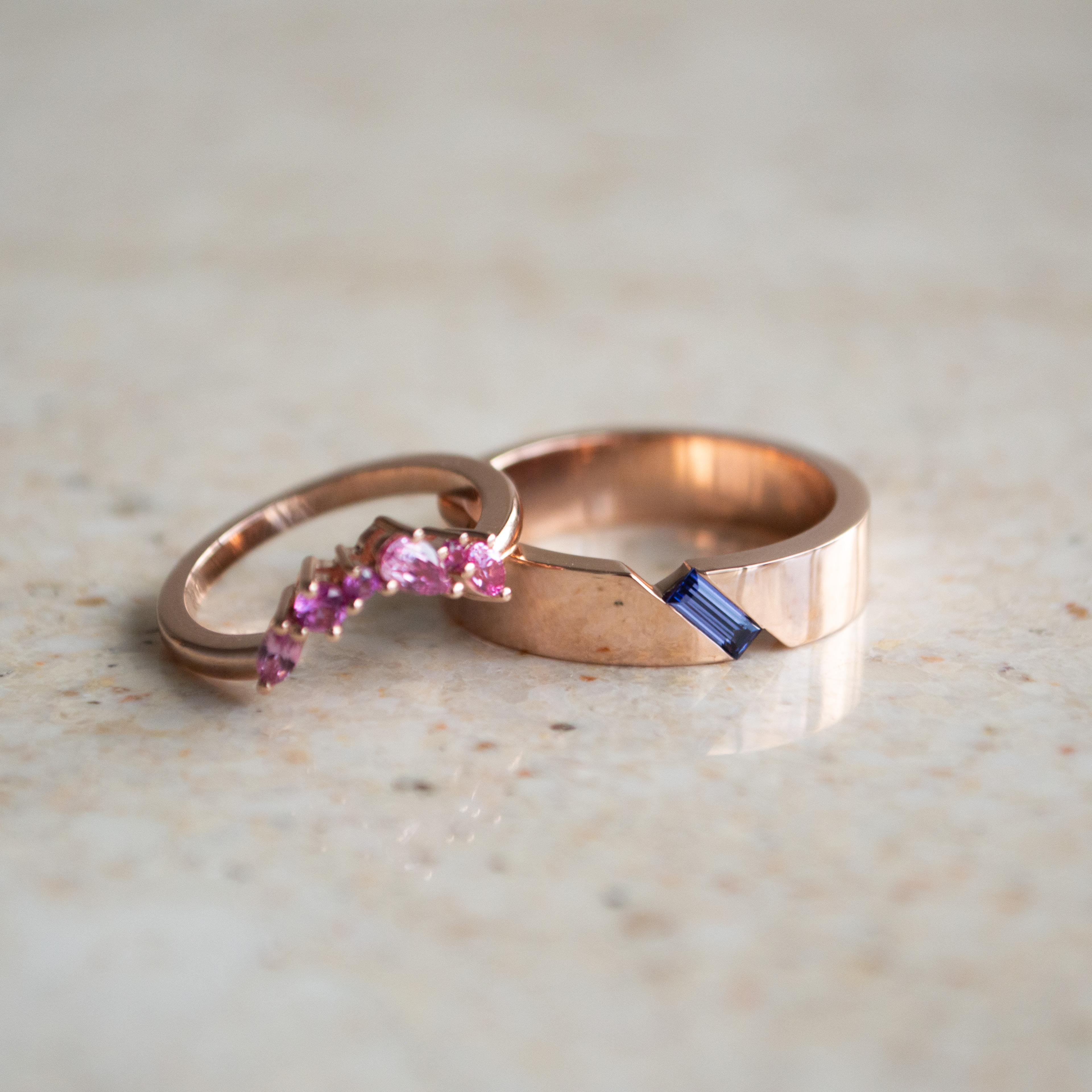 His and hers gemstone wedding rings